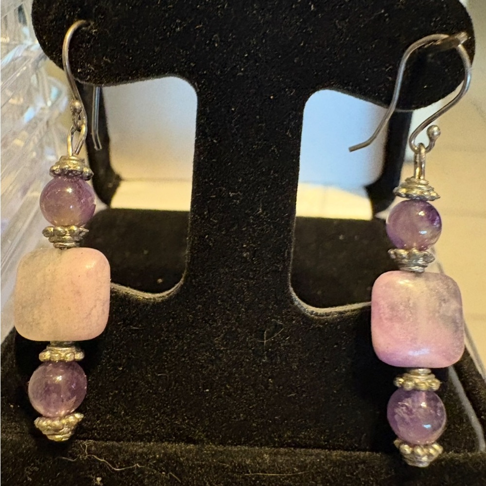 Handcrafted Amethyst Beaded Drop Earrings
